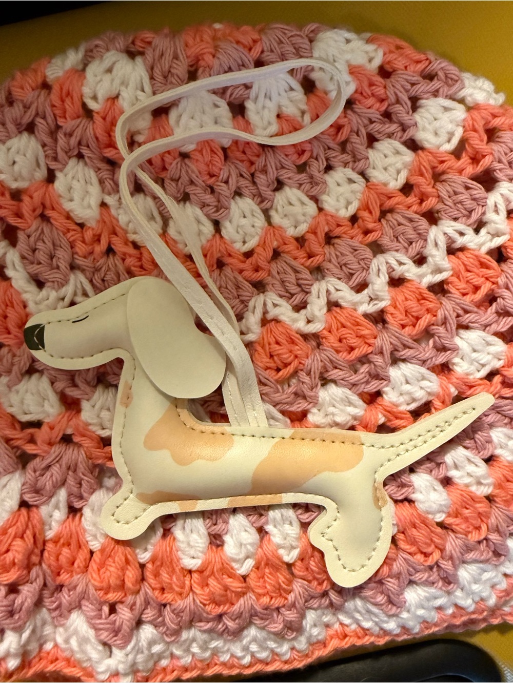 Dachshund Bag Charm- Cream & Peach